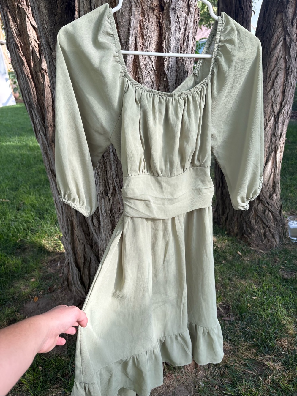 Girls Sage Green Smocked Waist Dress